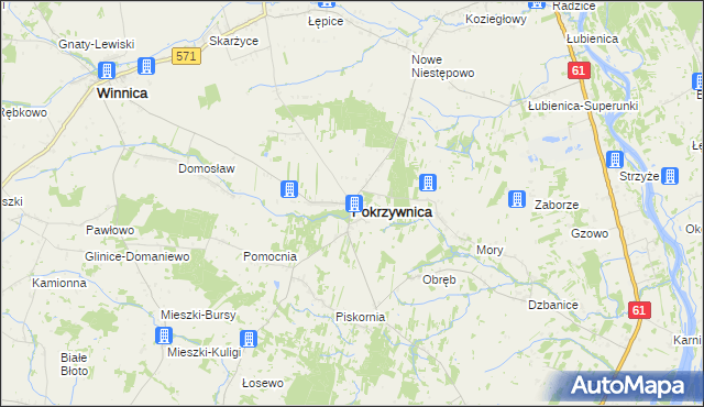 mapa Pokrzywnica powiat pułtuski, Pokrzywnica powiat pułtuski na mapie Targeo