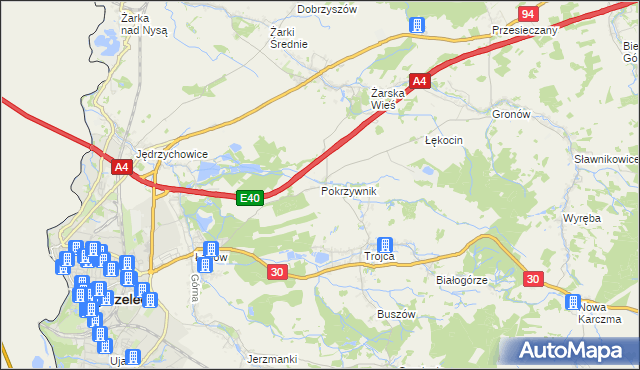 mapa Pokrzywnik gmina Zgorzelec, Pokrzywnik gmina Zgorzelec na mapie Targeo