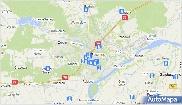 mapa Połaniec powiat staszowski, Połaniec powiat staszowski na mapie Targeo