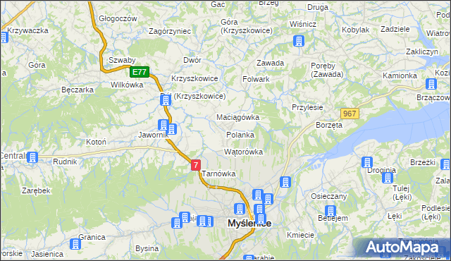 mapa Polanka gmina Myślenice, Polanka gmina Myślenice na mapie Targeo