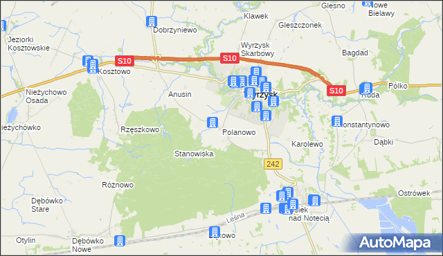 mapa Polanowo gmina Wyrzysk, Polanowo gmina Wyrzysk na mapie Targeo