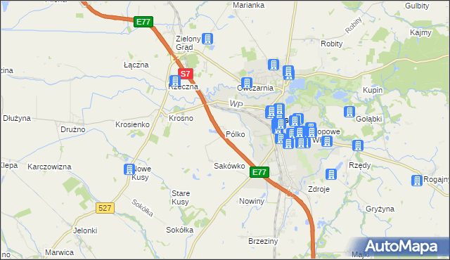 mapa Pólko gmina Pasłęk, Pólko gmina Pasłęk na mapie Targeo