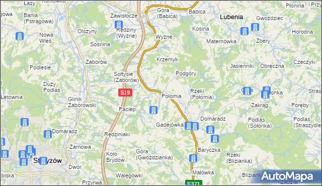 mapa Połomia gmina Niebylec, Połomia gmina Niebylec na mapie Targeo