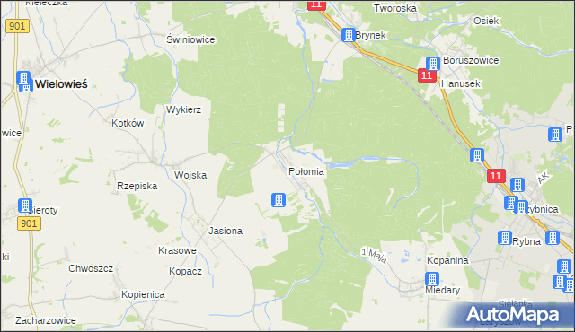 mapa Połomia gmina Tworóg, Połomia gmina Tworóg na mapie Targeo