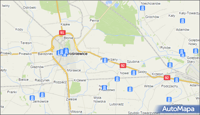 mapa Pomarzany gmina Krośniewice, Pomarzany gmina Krośniewice na mapie Targeo