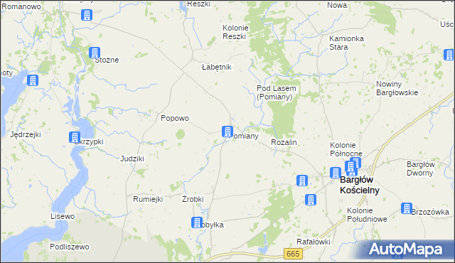 mapa Pomiany gmina Bargłów Kościelny, Pomiany gmina Bargłów Kościelny na mapie Targeo