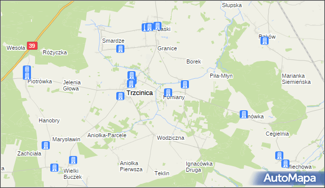 mapa Pomiany gmina Trzcinica, Pomiany gmina Trzcinica na mapie Targeo