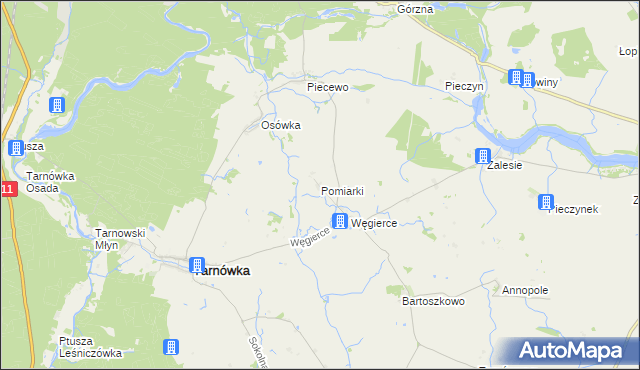 mapa Pomiarki, Pomiarki na mapie Targeo