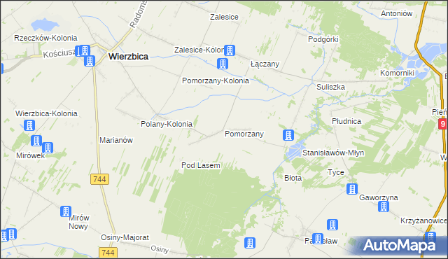 mapa Pomorzany gmina Wierzbica, Pomorzany gmina Wierzbica na mapie Targeo