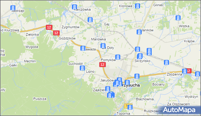 mapa Pomyków gmina Przysucha, Pomyków gmina Przysucha na mapie Targeo