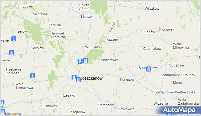 mapa Poniatówek gmina Goszczanów, Poniatówek gmina Goszczanów na mapie Targeo