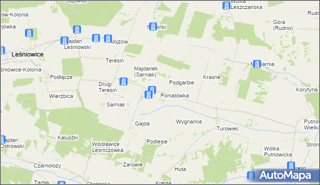 mapa Poniatówka gmina Leśniowice, Poniatówka gmina Leśniowice na mapie Targeo