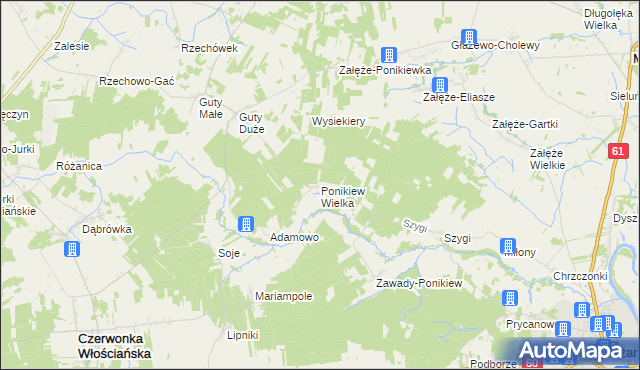 mapa Ponikiew Wielka, Ponikiew Wielka na mapie Targeo