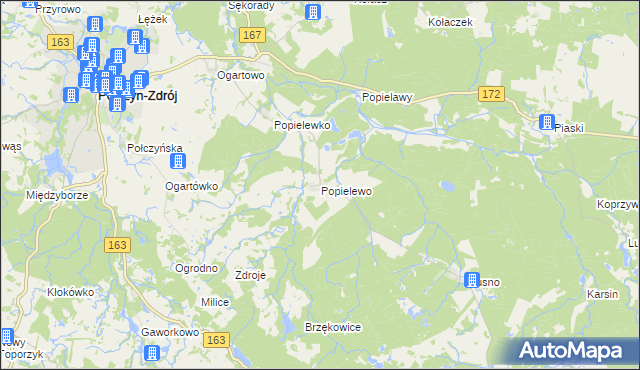 mapa Popielewo gmina Połczyn-Zdrój, Popielewo gmina Połczyn-Zdrój na mapie Targeo