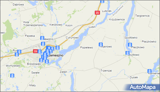 mapa Popielewo gmina Trzemeszno, Popielewo gmina Trzemeszno na mapie Targeo