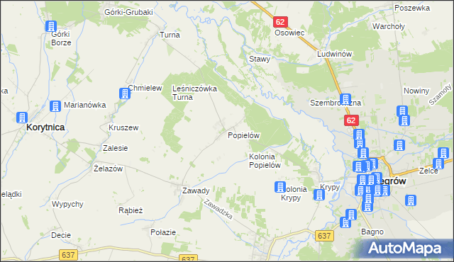 mapa Popielów gmina Liw, Popielów gmina Liw na mapie Targeo