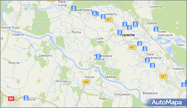 mapa Popielowska Kolonia, Popielowska Kolonia na mapie Targeo