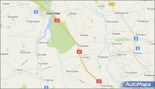 mapa Popówek gmina Gołuchów, Popówek gmina Gołuchów na mapie Targeo