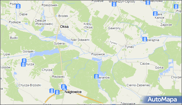 mapa Popowice gmina Oksa, Popowice gmina Oksa na mapie Targeo