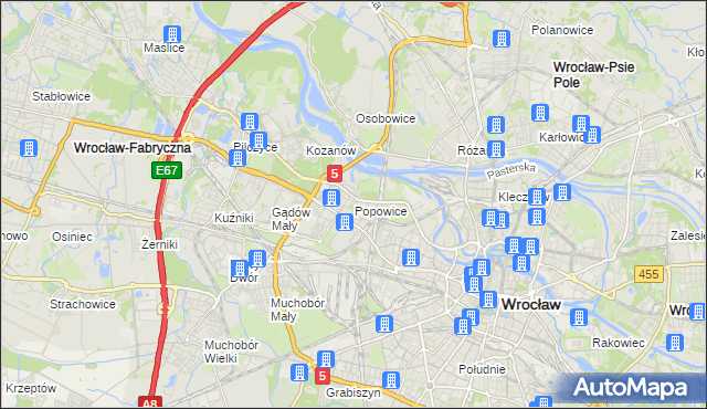 mapa Popowice gmina Wrocław, Popowice gmina Wrocław na mapie Targeo