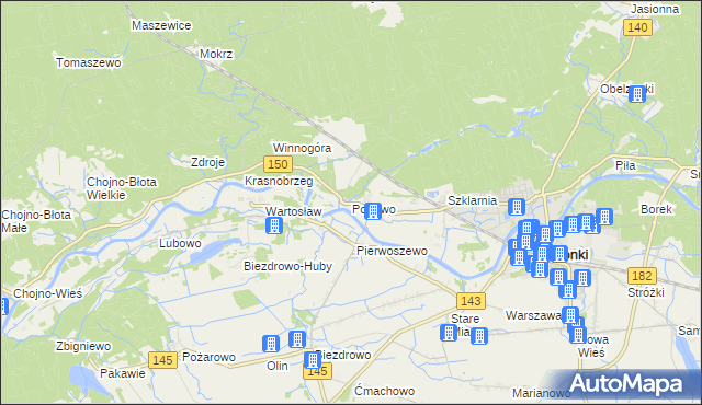 mapa Popowo gmina Wronki, Popowo gmina Wronki na mapie Targeo