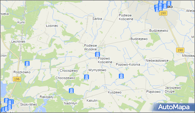 mapa Popowo Kościelne gmina Mieścisko, Popowo Kościelne gmina Mieścisko na mapie Targeo