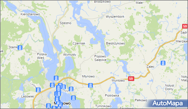 mapa Popowo Salęckie, Popowo Salęckie na mapie Targeo