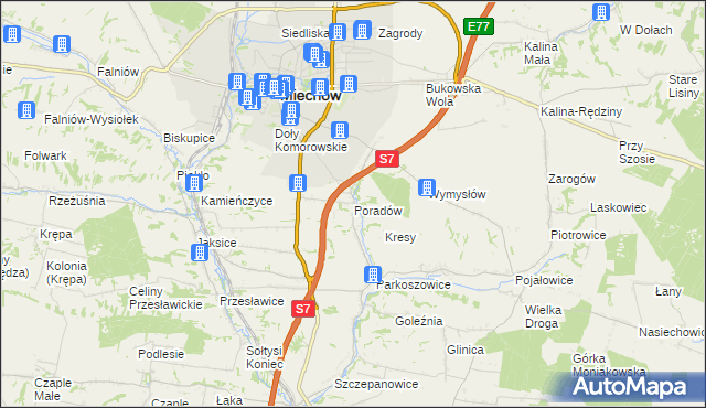 mapa Poradów gmina Miechów, Poradów gmina Miechów na mapie Targeo