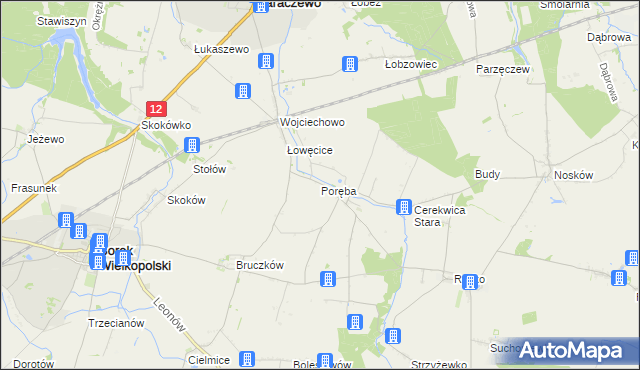 mapa Poręba gmina Jaraczewo, Poręba gmina Jaraczewo na mapie Targeo