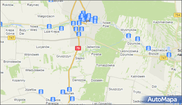 mapa Poręba gmina Lipsko, Poręba gmina Lipsko na mapie Targeo