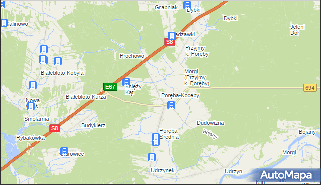 mapa Poręba-Kocęby, Poręba-Kocęby na mapie Targeo