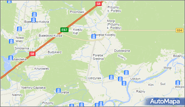 mapa Poręba Średnia, Poręba Średnia na mapie Targeo