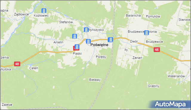 mapa Poręby gmina Poświętne, Poręby gmina Poświętne na mapie Targeo