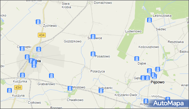 mapa Posadowo gmina Krobia, Posadowo gmina Krobia na mapie Targeo