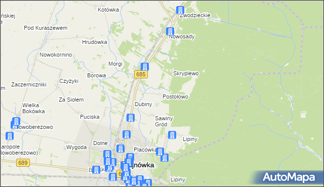 mapa Postołowo gmina Hajnówka, Postołowo gmina Hajnówka na mapie Targeo