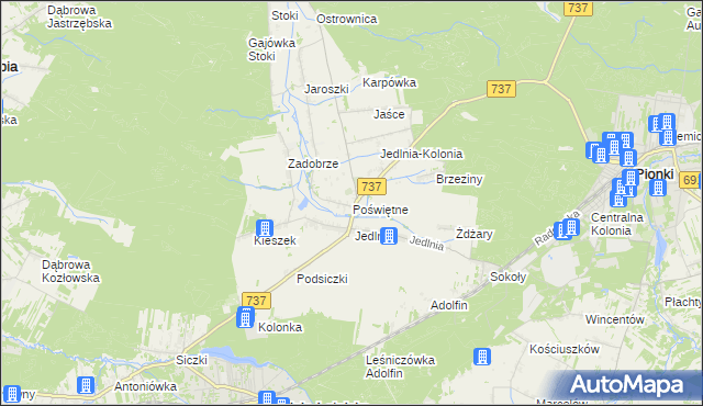 mapa Poświętne gmina Pionki, Poświętne gmina Pionki na mapie Targeo