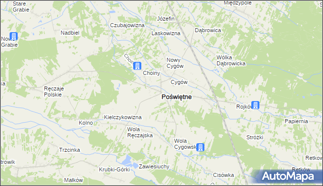 mapa Poświętne powiat wołomiński, Poświętne powiat wołomiński na mapie Targeo