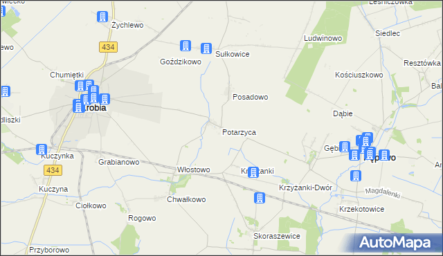 mapa Potarzyca gmina Krobia, Potarzyca gmina Krobia na mapie Targeo