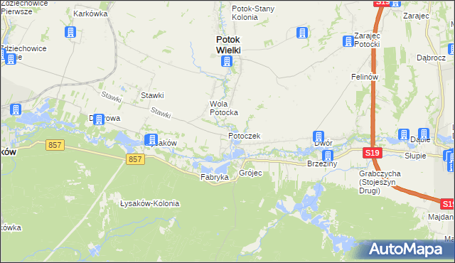 mapa Potoczek gmina Potok Wielki, Potoczek gmina Potok Wielki na mapie Targeo