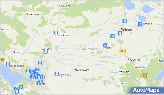 mapa Potrzebowo gmina Wijewo, Potrzebowo gmina Wijewo na mapie Targeo