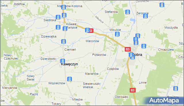 mapa Potworów gmina Dobra, Potworów gmina Dobra na mapie Targeo