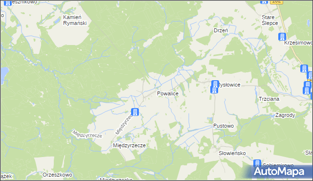 mapa Powalice gmina Sławoborze, Powalice gmina Sławoborze na mapie Targeo