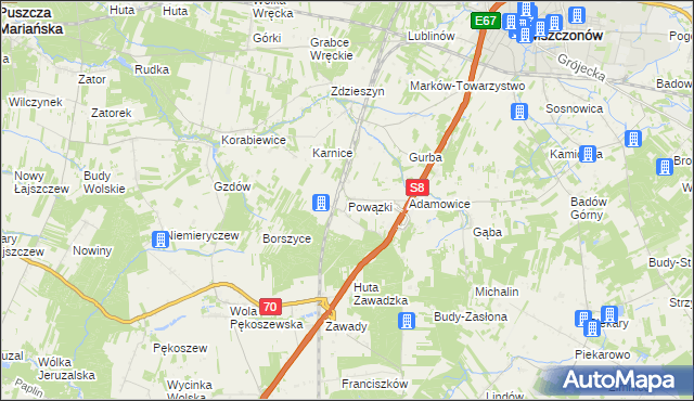 mapa Powązki gmina Mszczonów, Powązki gmina Mszczonów na mapie Targeo