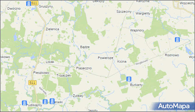 mapa Powiersze, Powiersze na mapie Targeo