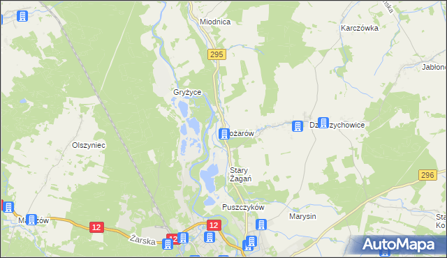 mapa Pożarów gmina Żagań, Pożarów gmina Żagań na mapie Targeo