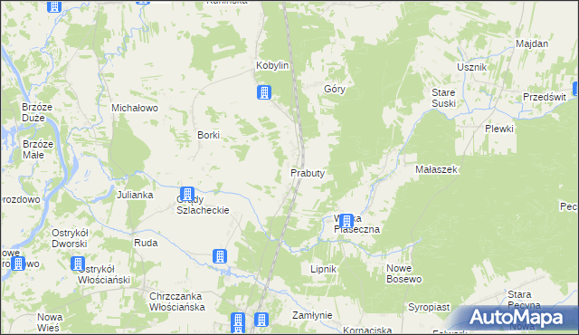 mapa Prabuty gmina Długosiodło, Prabuty gmina Długosiodło na mapie Targeo