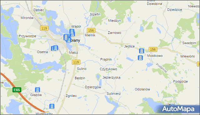 mapa Prądnik gmina Myślibórz, Prądnik gmina Myślibórz na mapie Targeo