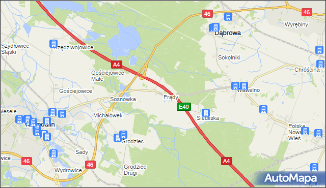 mapa Prądy gmina Dąbrowa, Prądy gmina Dąbrowa na mapie Targeo