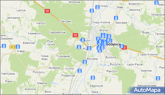 mapa Praga gmina Poddębice, Praga gmina Poddębice na mapie Targeo