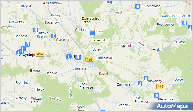 mapa Praszczyki, Praszczyki na mapie Targeo